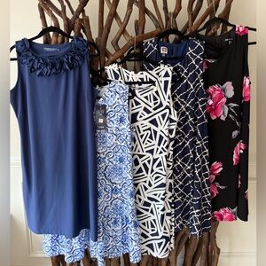 EUC dresses. First up Jude Connally.  Navy & white geo pattern. Size L.